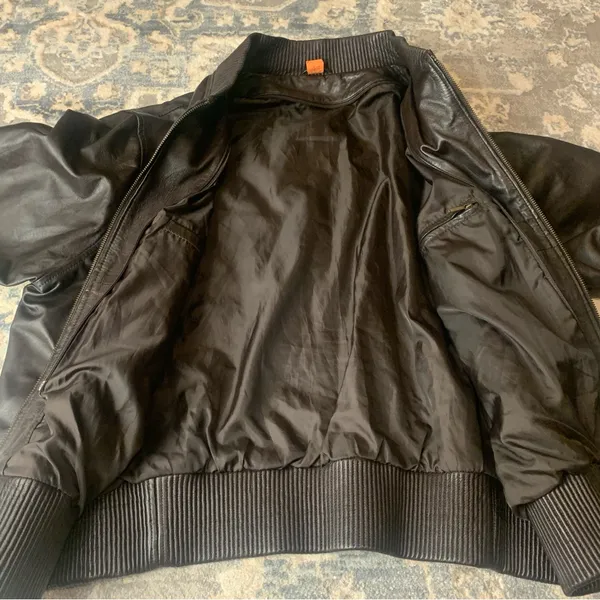 Brown Real Leather Bomber Jacket XL - Image 4