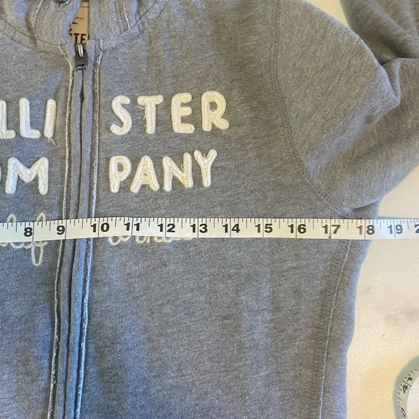 Hollister Y2K Full Zip Gray Sweatshirt Jacket Womens‎ Medium Hooded 90s Preppy - Image 5