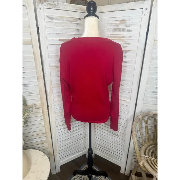 CABI Women's Medium Ballet Wrap Cardigan Sweater Red Cotton Angora Rabbit Hair - Image 5