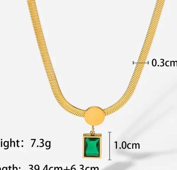 Emerald Green Diamond Crystal Gem Gold Chain Necklace - Image 4