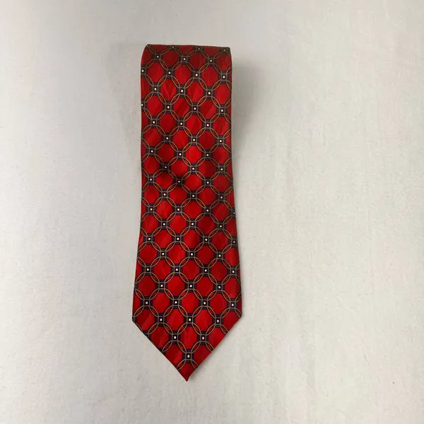 J Z Richards Silk Vintage Tie Men's Geometric Red Necktie Adjustable Curvets - Image 2