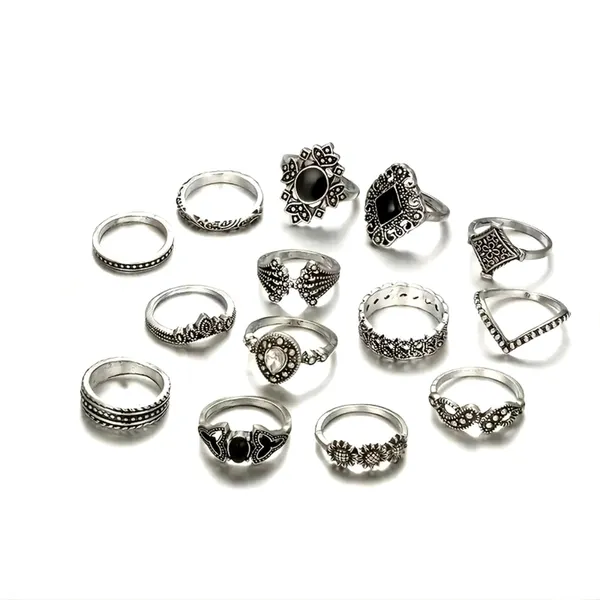 15 pc set Retro Midi Rings Silver and Black - Image 6