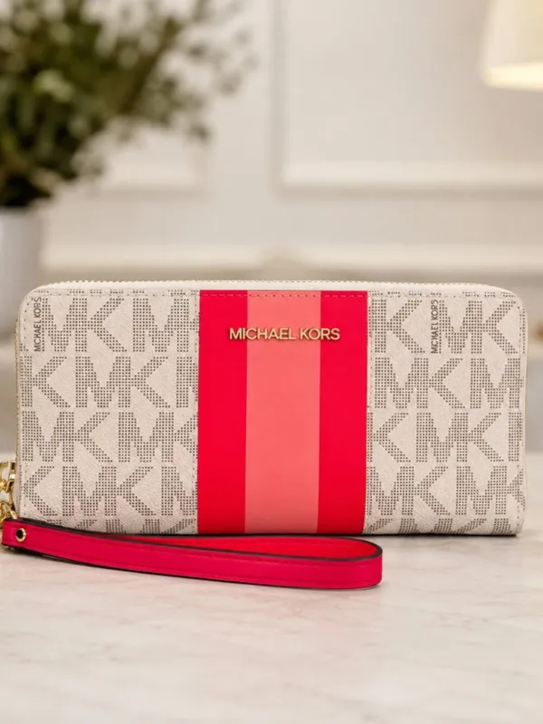 Michael Kors MK Logo Zip Around Phone Wallet Pink Stripe NWT - Image 2
