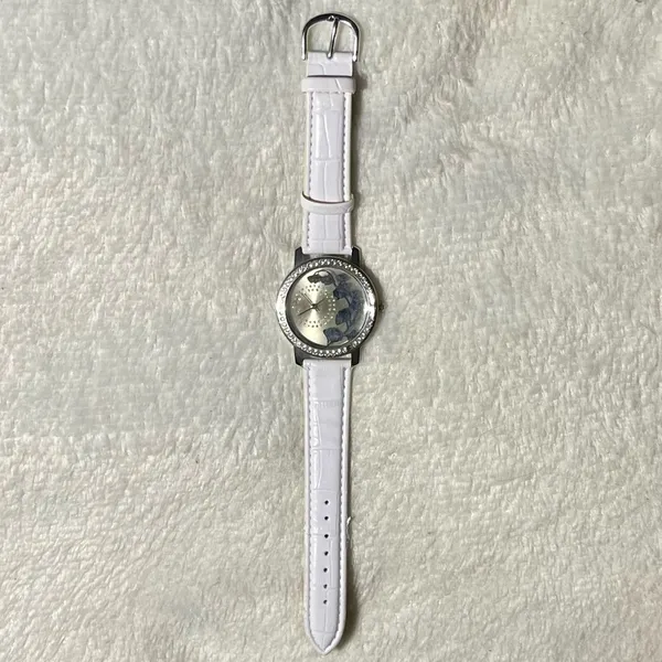 Vintage LBVYR Watch Flower Print Crystal Watch Silver Toned - Image 2