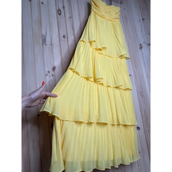 NWT Lulus Seriously Sensational Yellow Strapless Tiered Maxi Dress Banquet XXS - Image 5