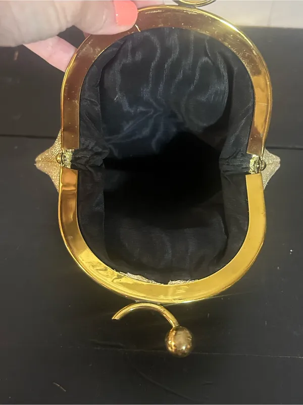 Vintage Gold Lame Kiss Lock Evening Clutch Purse Metallic Formal Wedding Handbag - Image 4
