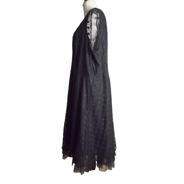 Lane Bryant Plus Size Black Lace Tulle Midi Dress Womens 28 Whimsigoth Flared - Image 5
