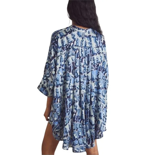 Free People Goddess Blue Floral Oversized Tunic Shirt Dress Boho Cover Up Medium - Image 2