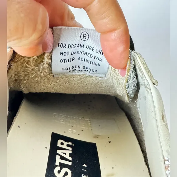 Golden Goose White Sneakers with Silver Glitter and Leopard Star Size 39 - Image 12