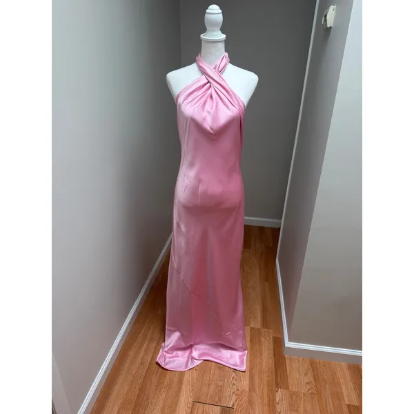 Show Me Your Mumu Jasmine Halter Maxi Dress Light Pink Luxe Satin Size Small - Image 5