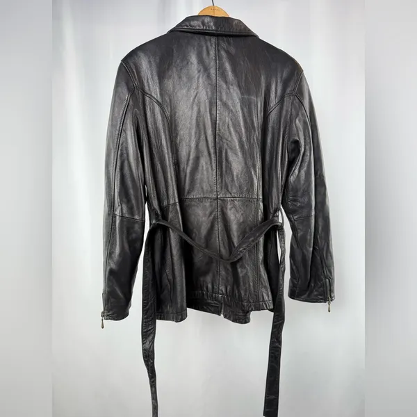 Vintage Valerie Stevens Lambskin Leather Belted Jacket‎ in Black Size Medium - Image 7