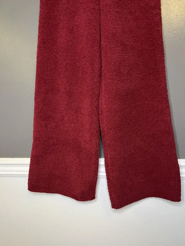 Aerie Pants Womens Small Red Fuzzy Knit Wide Leg Cozy Lounge Sweatpants - Image 3