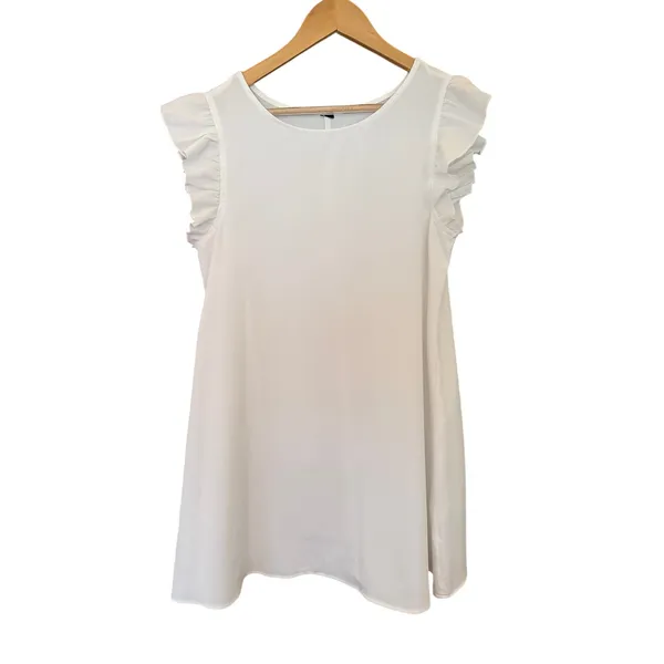 White Flutter Sleeve Shift Dress Mini Slip Ruffle Sleeve Wedding Bridal Size M - Image 2