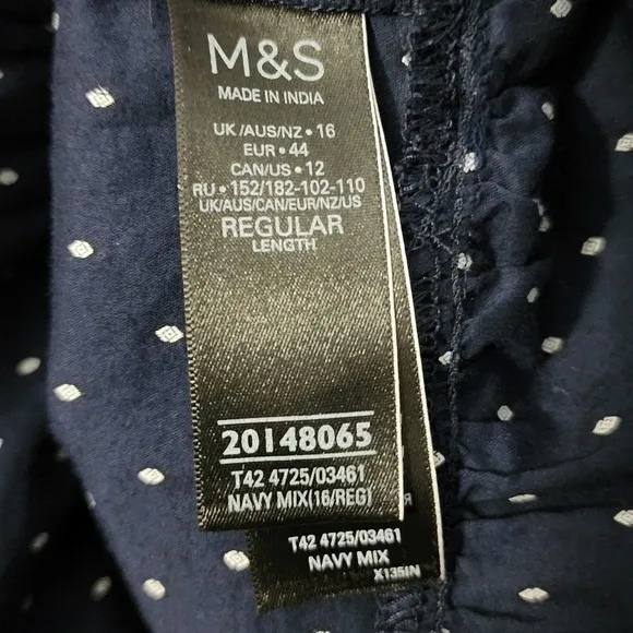 M&S Collection Navy & White Polka Dot Long Sleeve Dress White Ruffle Cuff Accent - Image 3