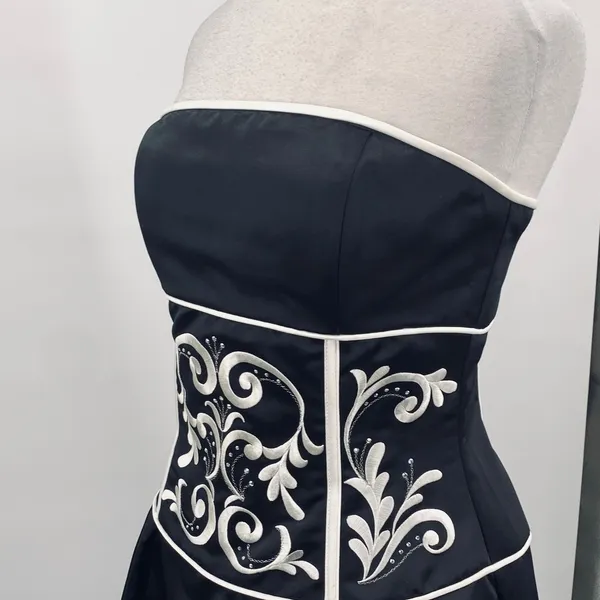 Vintage Y2k Jessica McClintock Satin Cocktail Dress Strapless Fit & Flare Black - Image 9