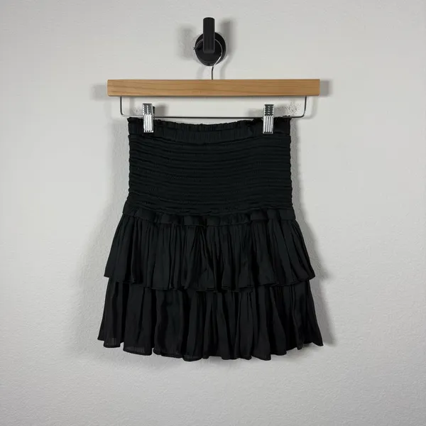 Reset by Jane Women’s Silky Amore Smocked Ruffle Mini Skirt Black S - Image 2