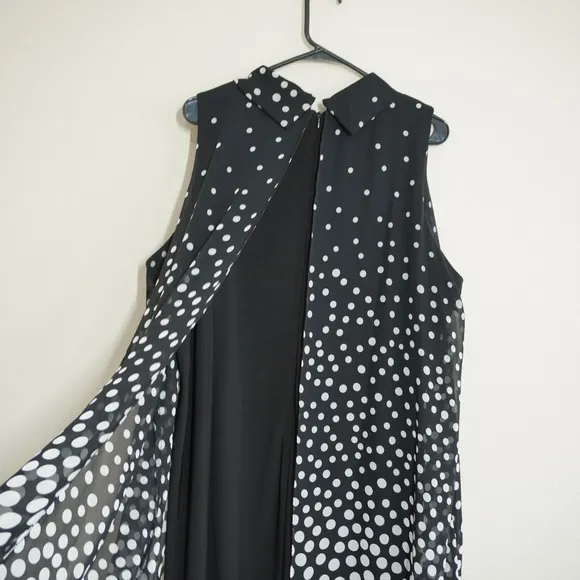 Jessica Howard Shift Dress 18W Black‎ White Polka Dot Ombre Chiffon Sleeveless - Image 10
