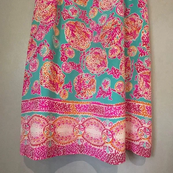 Lilly Pulitzer 100% Silk Small Mid Thigh Pink Seashell Border Print Shift Dress - Image 4