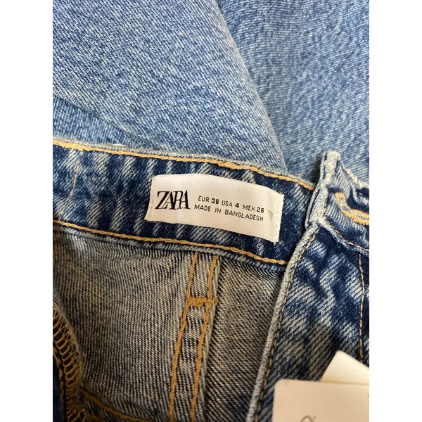 NEW Zara Women's Blue Distressed High Waisted Straight Leg Denim Jeans Size 4 - Image 5
