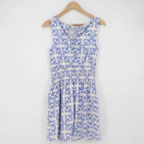Universal Threads Dress Womens XS Blue Print Smocked Waist Bird Floral Mini NEW - Image 6