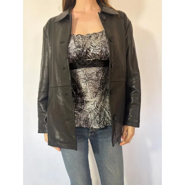 Genuine Leather Lamb Skin Adler Blazer Jacket Black - Image 2