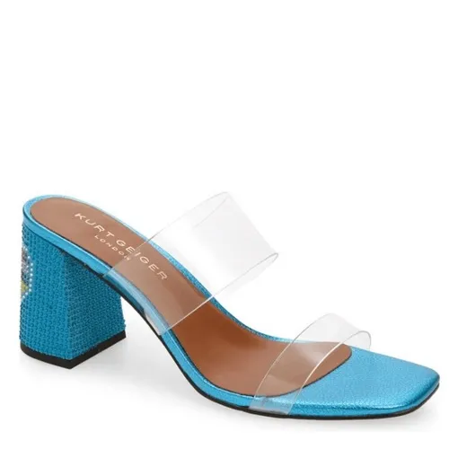 Kurt Geiger Party Clear Block Heel Sandal Glass Slipper Barbie Blue Size 8.5, NW - Image 4