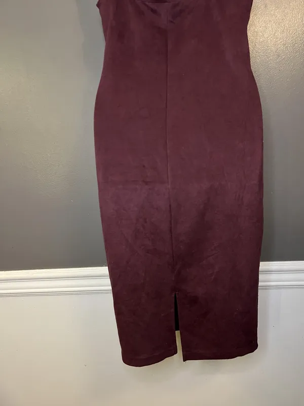 Windsor Dress Womens Large Red Suede Bodycon Midi Spaghetti Strap Sweetheart - Image 8