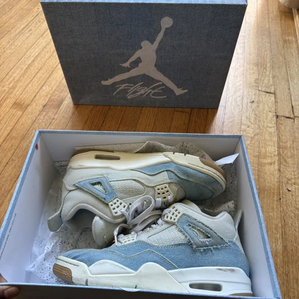 Jordan 4 Retro Tex Denim Light Wash Blue Sneakers Gold Dubrae FB6716-100 - Image 2
