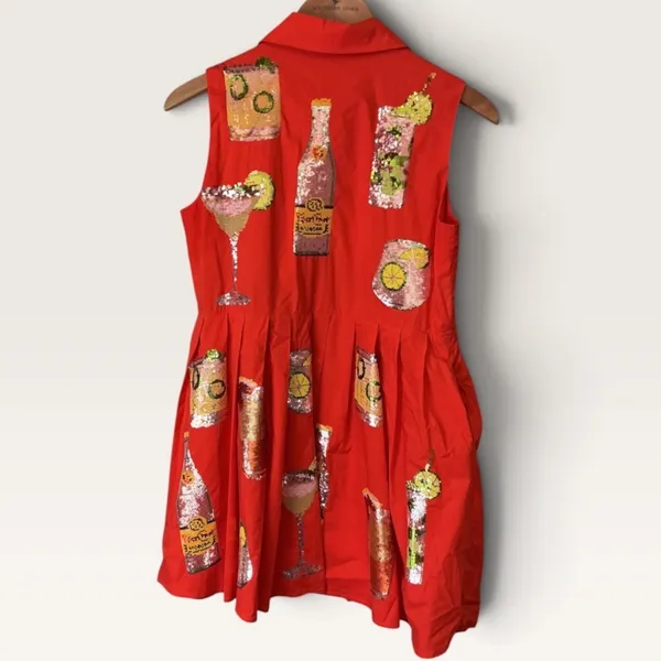 Queen of Sparkles Red Sequin Cocktail Drink Sleeveless Shirt Dress XS - Image 3