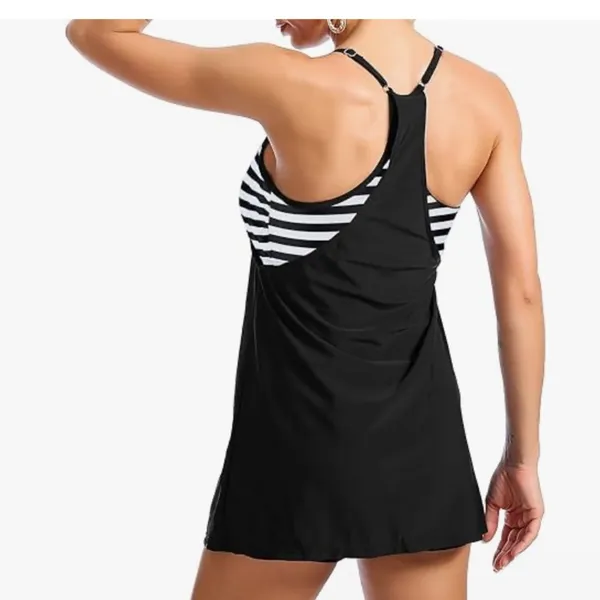 Amazon Chic Black and White Striped Tankini sporty swimsuit bikini top - Image 2