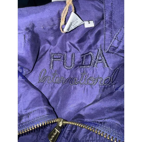 FuDa Silk Windbreaker Jacket Purple Womens PL Full Zip Studded Quilted‎ Vtg 90s - Image 7