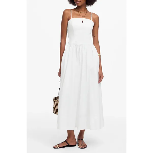 Madewell White Seamed Poplin Midi Sundress Size 6 Drop Waist Chic Quiet Luxury - Image 3