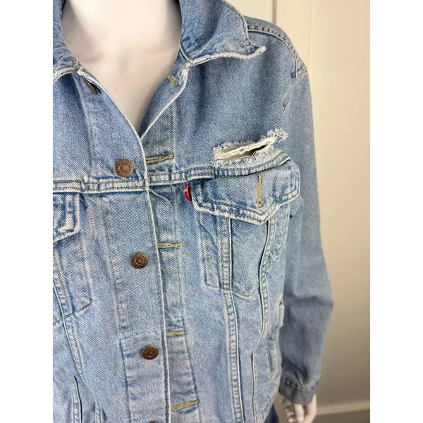 Cute Distressed Levi Jacket Size XL Blue - Image 3