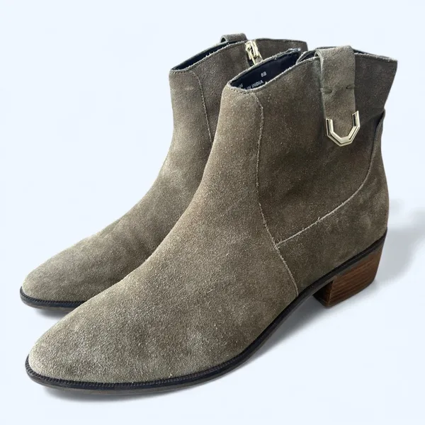 Cole Haan Maci Suede Ankle Boots Olive Green Block Heel Womens 8 Chic Minimalist - Image 9