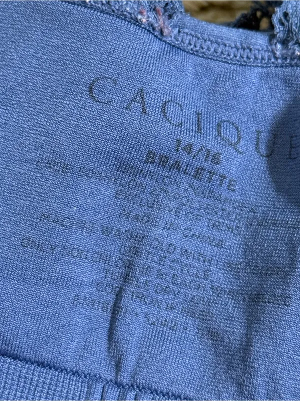 Cacique Cornflower Blue Lace X Crossover Back Bralette - size 14/16 - Image 7
