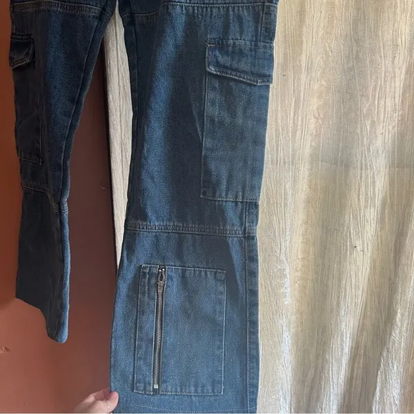 Edikted Jaimie Cargo Jeans Baggy Fit Pockets Low Waist Blue Denim Y2K NEW Size L - Image 5