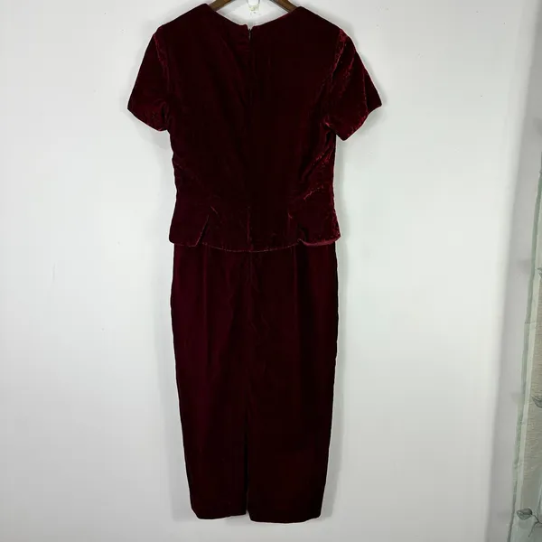 Talbots Midi Dress Womens‎ 6 Red Velvet Short Sleeve Romantic Modest Vintage - Image 2