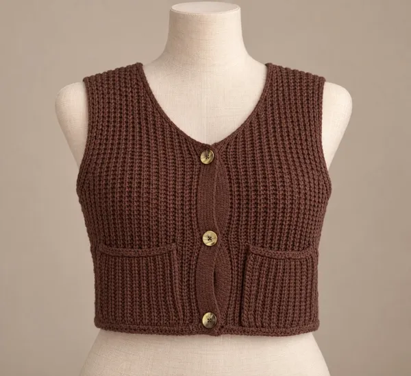 SHEIN Brown Chunky Knit Button Front Sweater Vest Size Small - Image 2