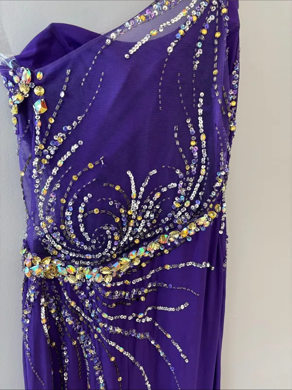 Flirt by Maggie Sottero Purple Beaded one shoulder formal gown - Image 4