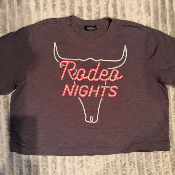 Zutter USA Rodeo Nights Graphic Crop Top Charcoal Gray Western Bull Skull Medium - Image 4
