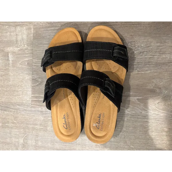 Clarks Collection‎ Sandals Slides Comfort Adjustable Black Straps 9.5 - Image 2