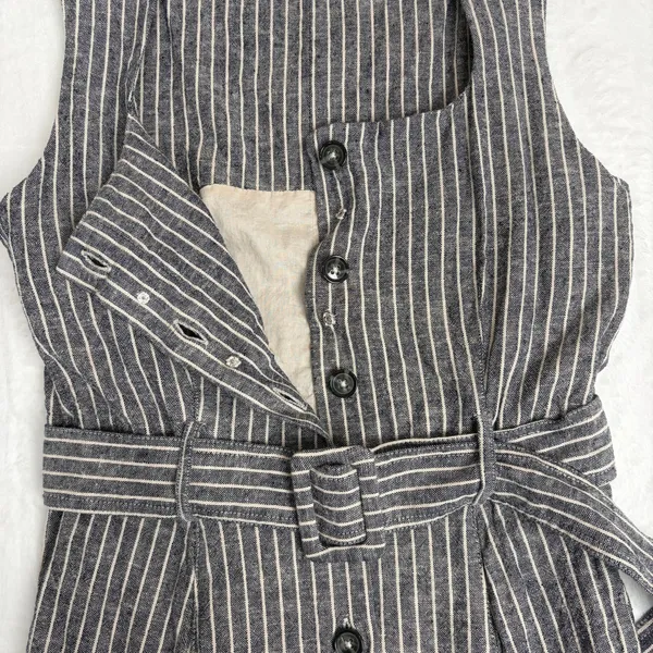 Banana Republic Linen-Blend Button Midi Dress Women's 6 Gray Pinstripe Chic Work - Image 8