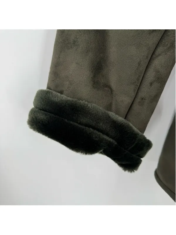 Olive Green Hooded Penny Lane Jacket Faux Shearling Fur Lined Embroidery XL NEW - Image 7