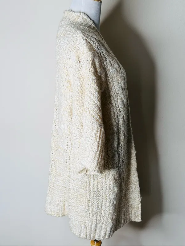POL Ivory Chunky Knit Short Sleeve Cardigan - Image 4