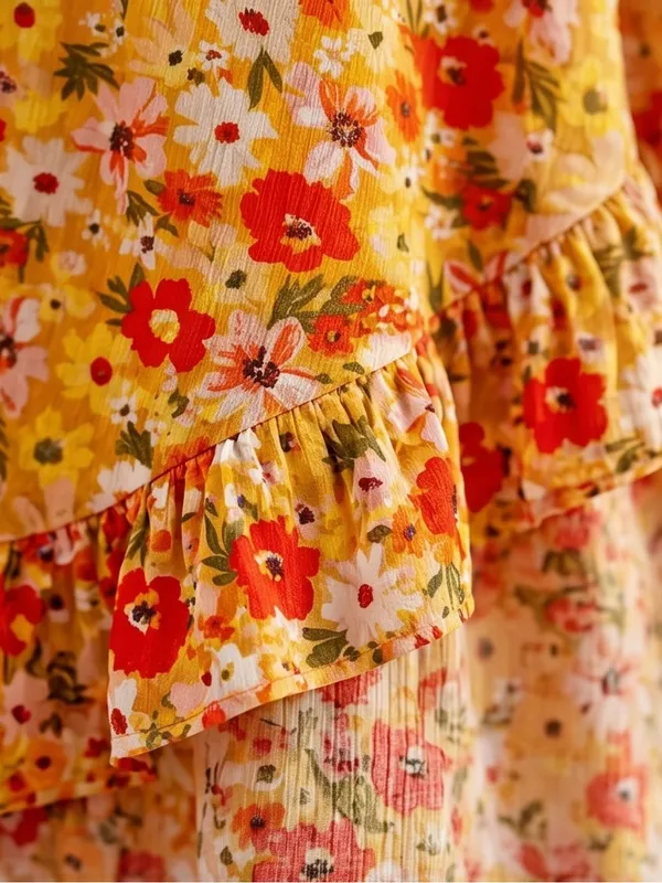 Arizona Jeans Floral Sundress XL • Boho Yellow Maxi Dress - Image 5