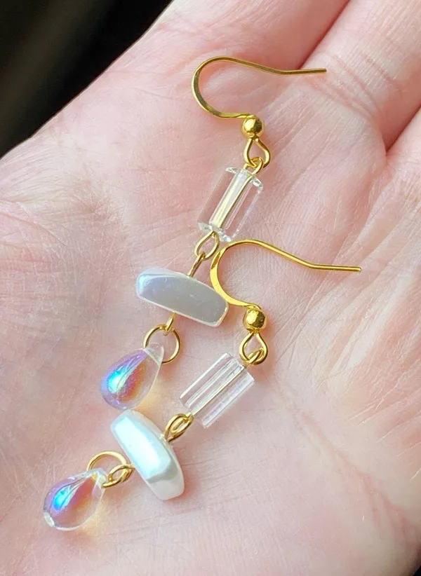 Handmade gold stainless chain cute unique chic fairy style dangle earrings🩵 - Image 5