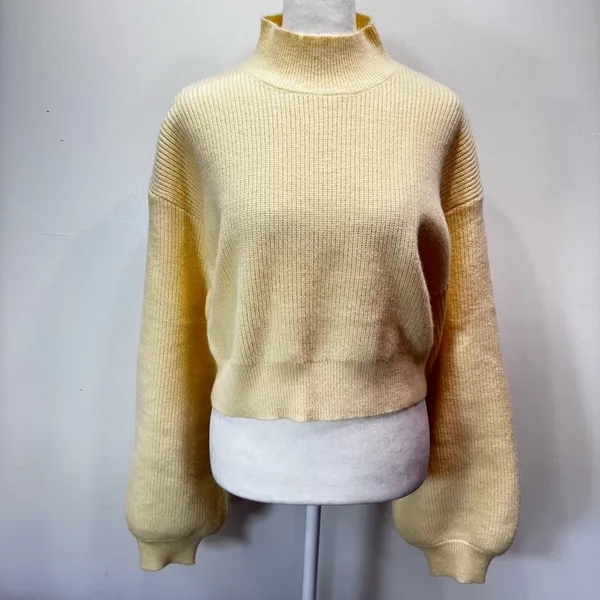 Ivory Cream Oversized Cropped Slouchy Sweater Mock Funnel Neck NEW Large - Image 2