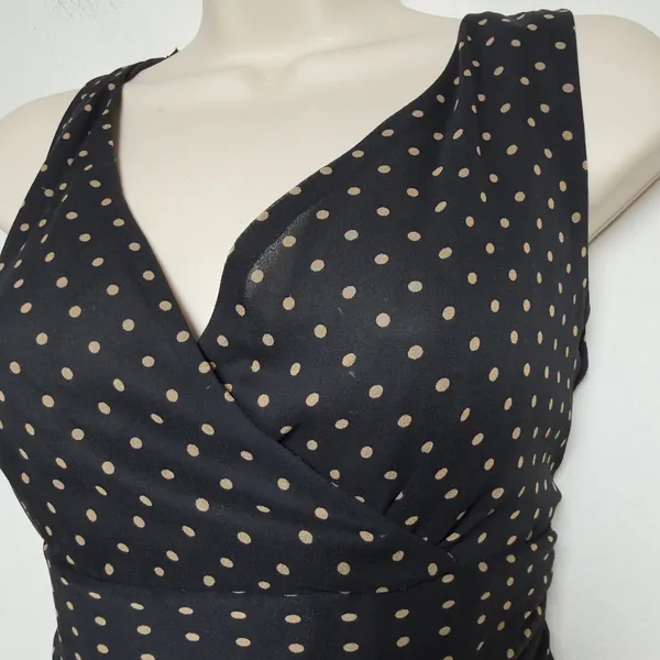 VTG 90s Harold's Womens 100% Silk Dress 6 Black Polka Dot Babydoll Pinup Wedding - Image 3