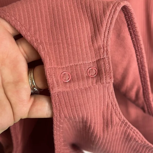 Mauve Ribbed Knit Square Neck Long Sleeve Bodysuit - Image 7