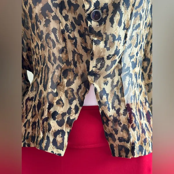 Vintage Anne Pinkerton Sheer Animal Print Leopard Blouse SZ S Good Condition - Image 5